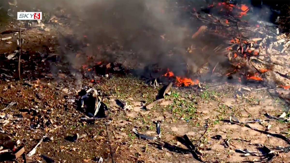 A fire burns following an explosion