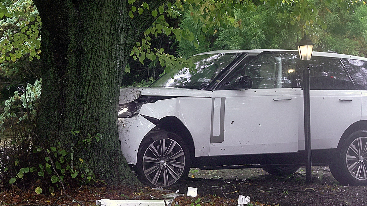 Alec Baldwin's white Range Rover crashed into a tree