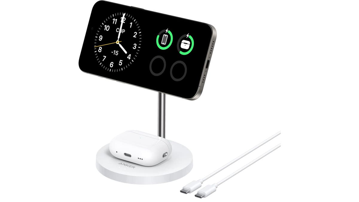 This charger stand turns your iPhone into a bedside clock and powers it fast.