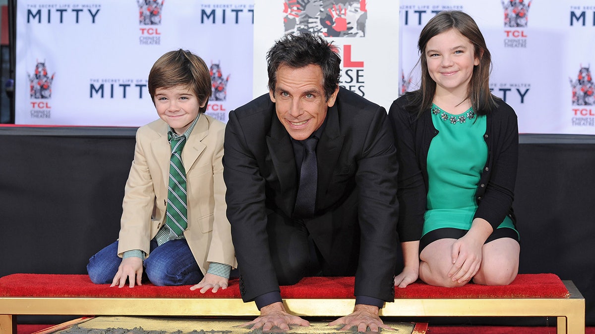 Ben Stiller with his kids at his hand and footprint ceremony
