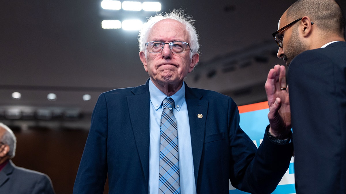 Senator Bernie Sanders at a press conference on Capitol Hill