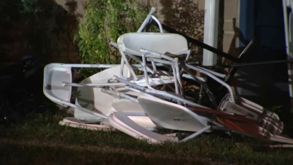 Crumpled up chairs near hit-and-run scene