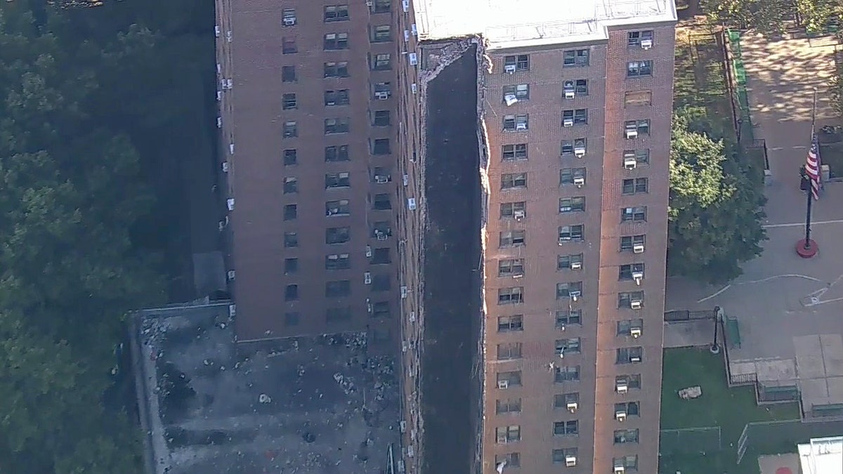 Side view of a collapsed building