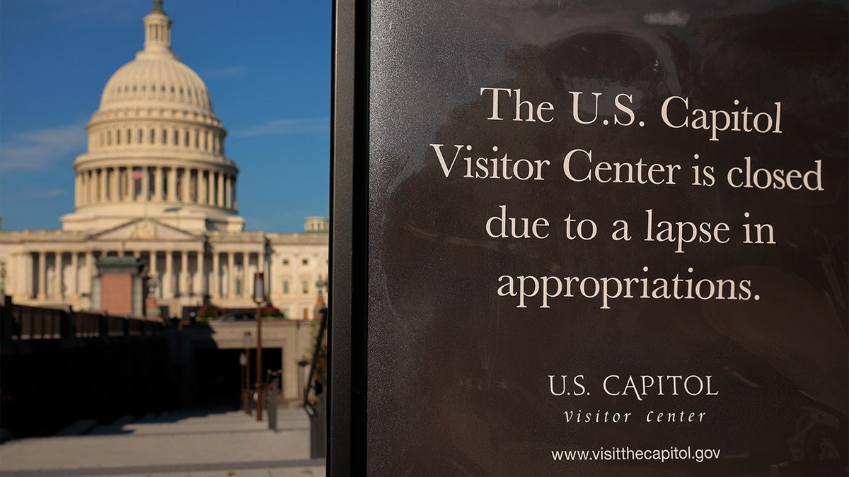 The Capitol Dome and a warning that the Captiol visitor center is closed due to the closure