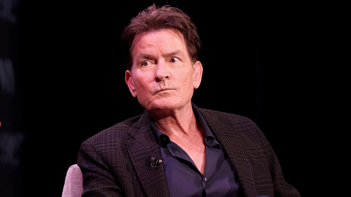 Charlie Sheen at a panel discussion with David Duchovny for his memoir, "The Book of Sheen," in New York in September 2025.