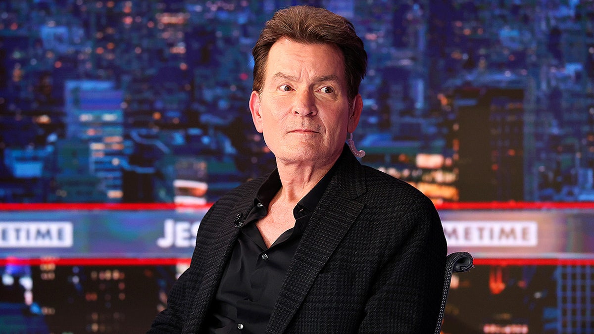 Charlie Sheen smiles while appearing on the Fox News show