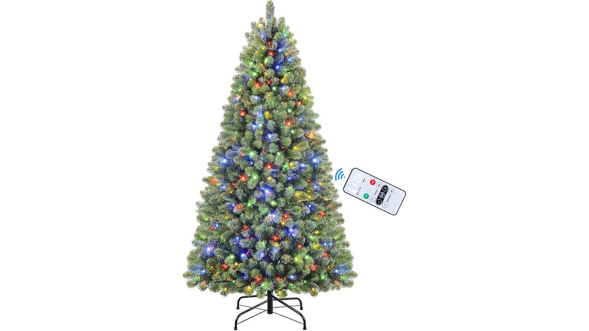 This pre-lit tree comes with a remote control to switch between light modes.