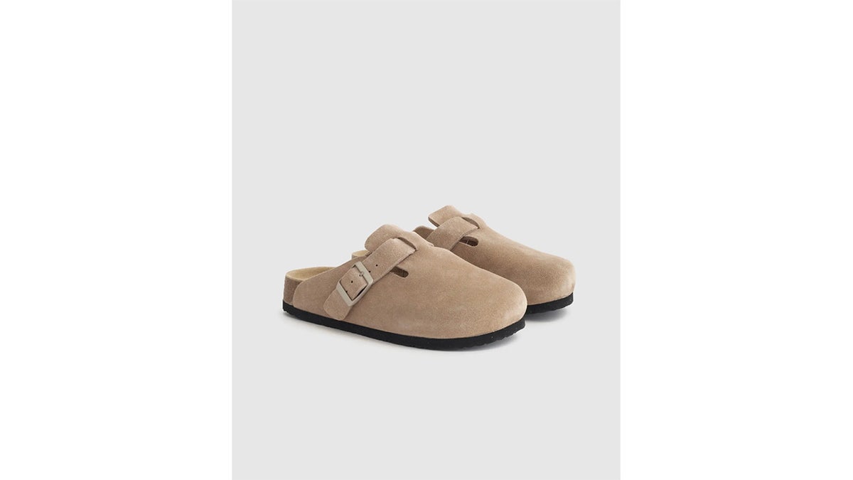 Quince’s suede clog is made with water-repellent Italian suede.