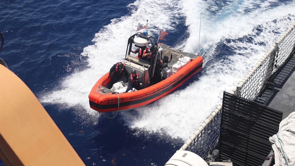 A Coast Guard vessel interdicts drugs in the Caribbean