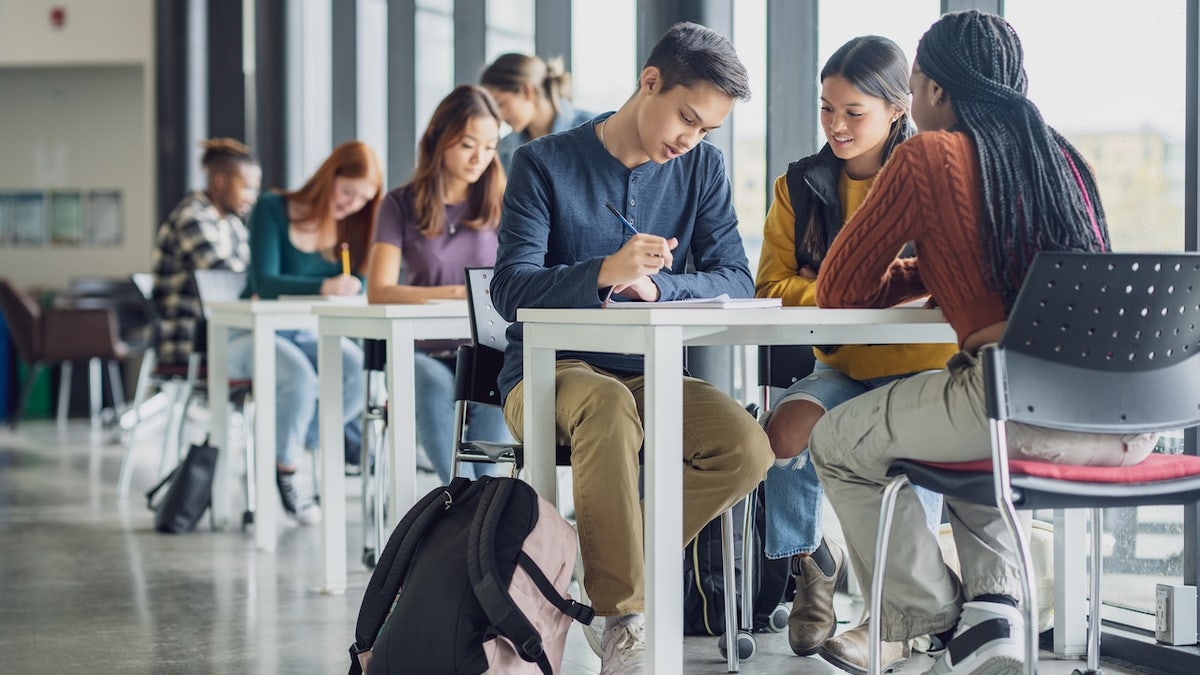 College students studying together