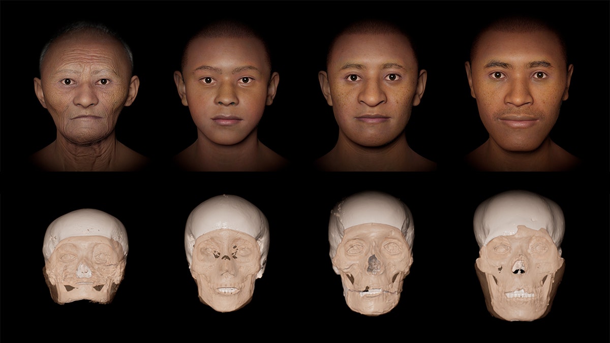 Experts unveil ancient Colombian faces from 13th-18th centuries by digital reconstruction 2 Facial reconstructions next to skulls