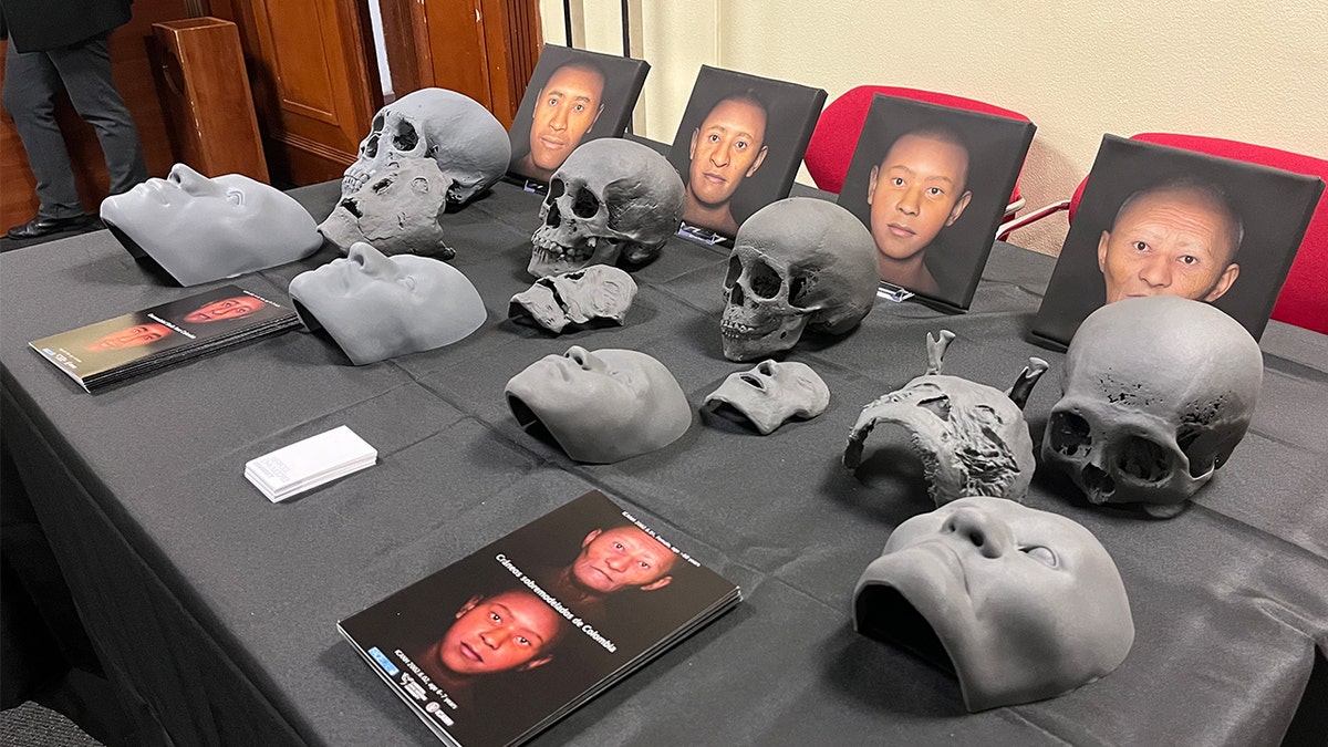 Experts unveil ancient Colombian faces from 13th-18th centuries by digital reconstruction 3 Close-up of skull models with pictures of faces