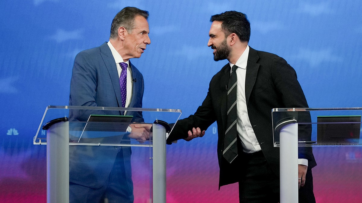 Andrew Cuomo and Zohran Mamdani shake hands on debate stage