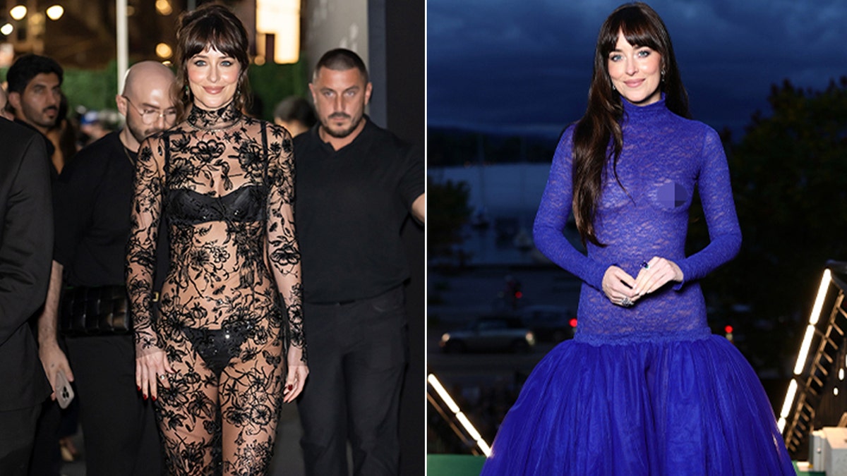 dakota-johnson-split Dakota Johnson defends wearing nude on the red carpet without regret
