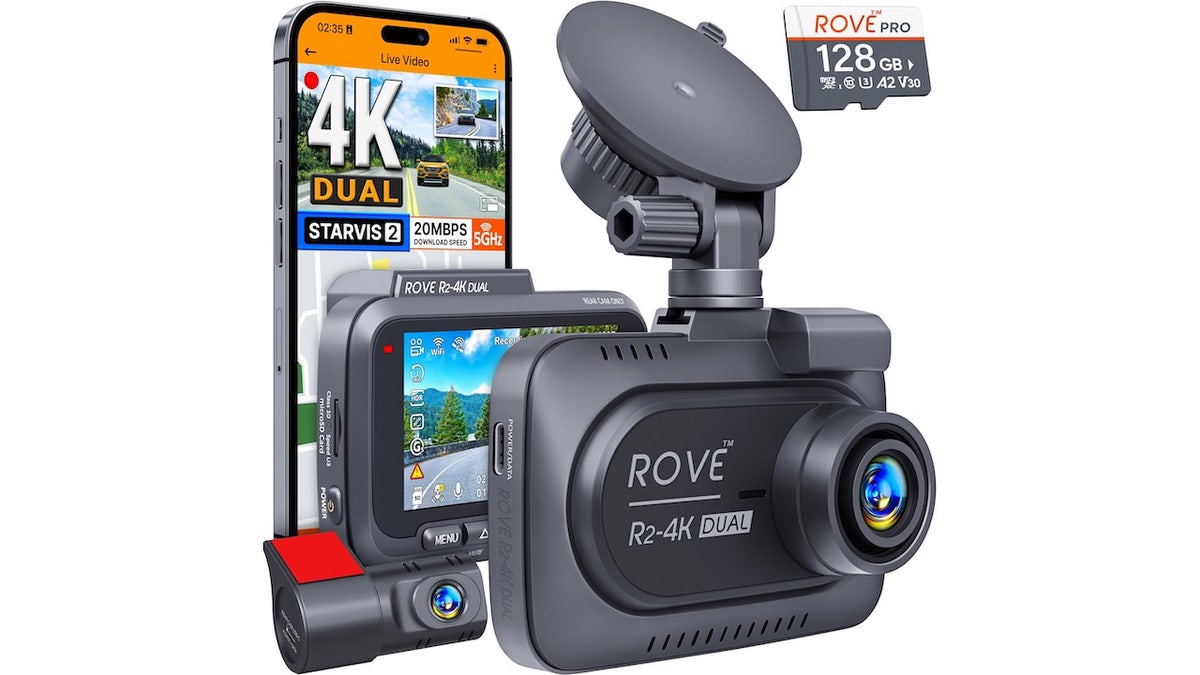A dash cam gives front and rear views of any accidents or road incidents.
