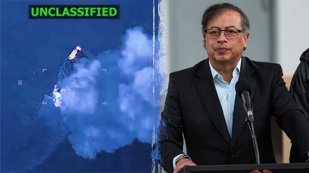 Image of US strike of drug boat and Colombian President Gustavo Petro