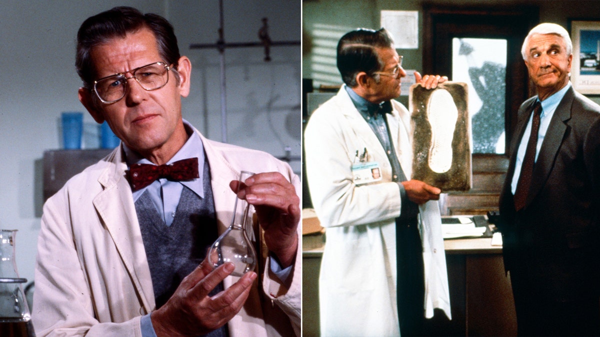 A solo picture of Ed Williams in "Police Squad!" next to a picture of him and Leslie Nielsen in "The Naked Gun."