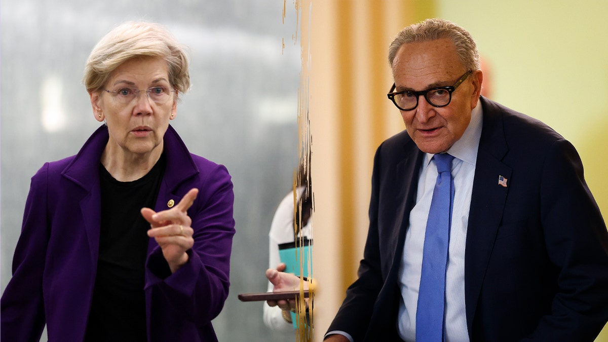 Los senadores Elizabeth Warren y Chuck Schumer en los pasillos del Congreso