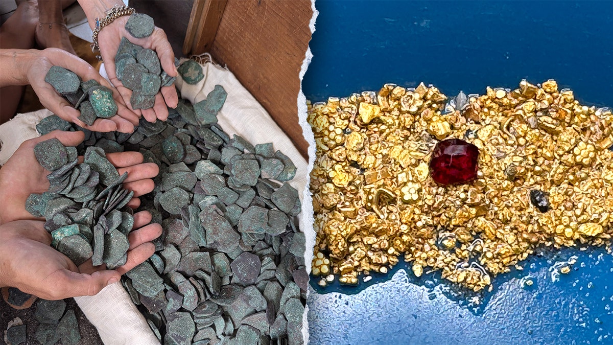 Split image of treasure, gold