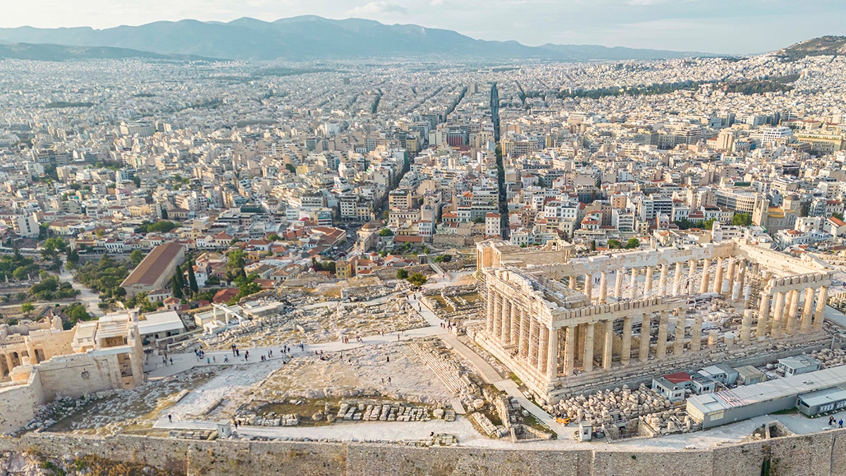 Aerial view of Parthenon and Athens