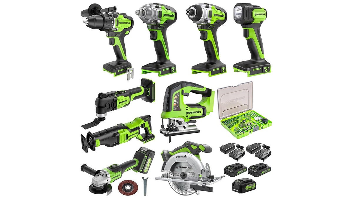 Get everything from a drill to circular saws and a work light.