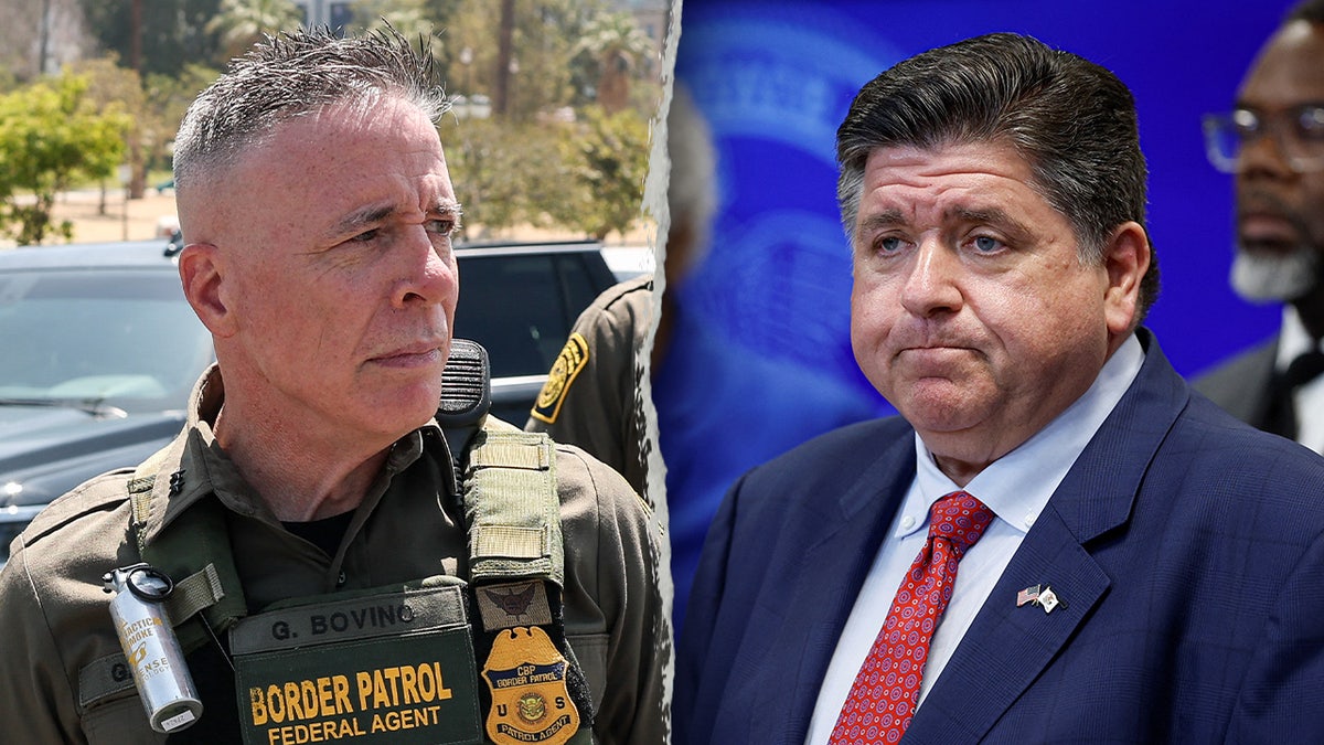 Gregory Bovino in a side-by-side split with Illinois Gov. JB Pritzker