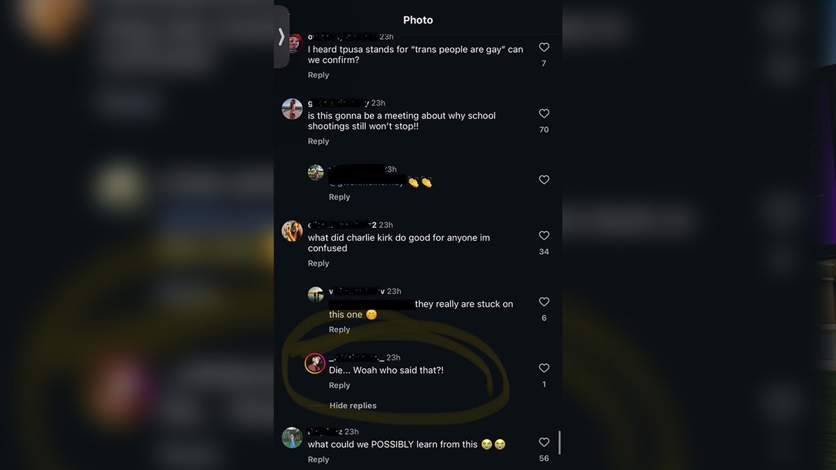 Screenshot of Instagram comments