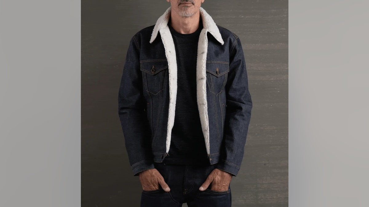Stay warm with this thick denim jacket, lined with faux sheep’s wool.