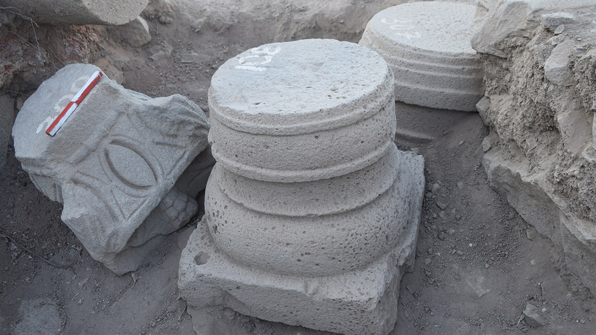 1,500-year-old ancient synagogue discovered in Israel's Golan Heights 2 Close-up of synagogue ruined column base