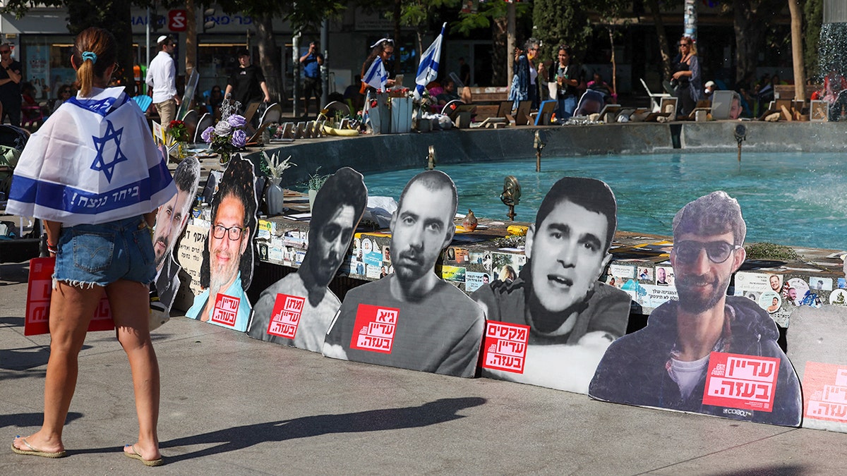 Photos of hostages seen in Tel Aviv, Israel