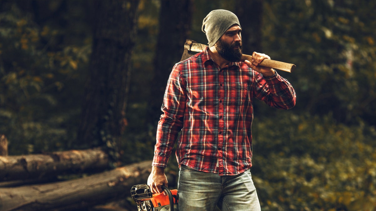 A plaid shirt helps make the lumberjack costume.