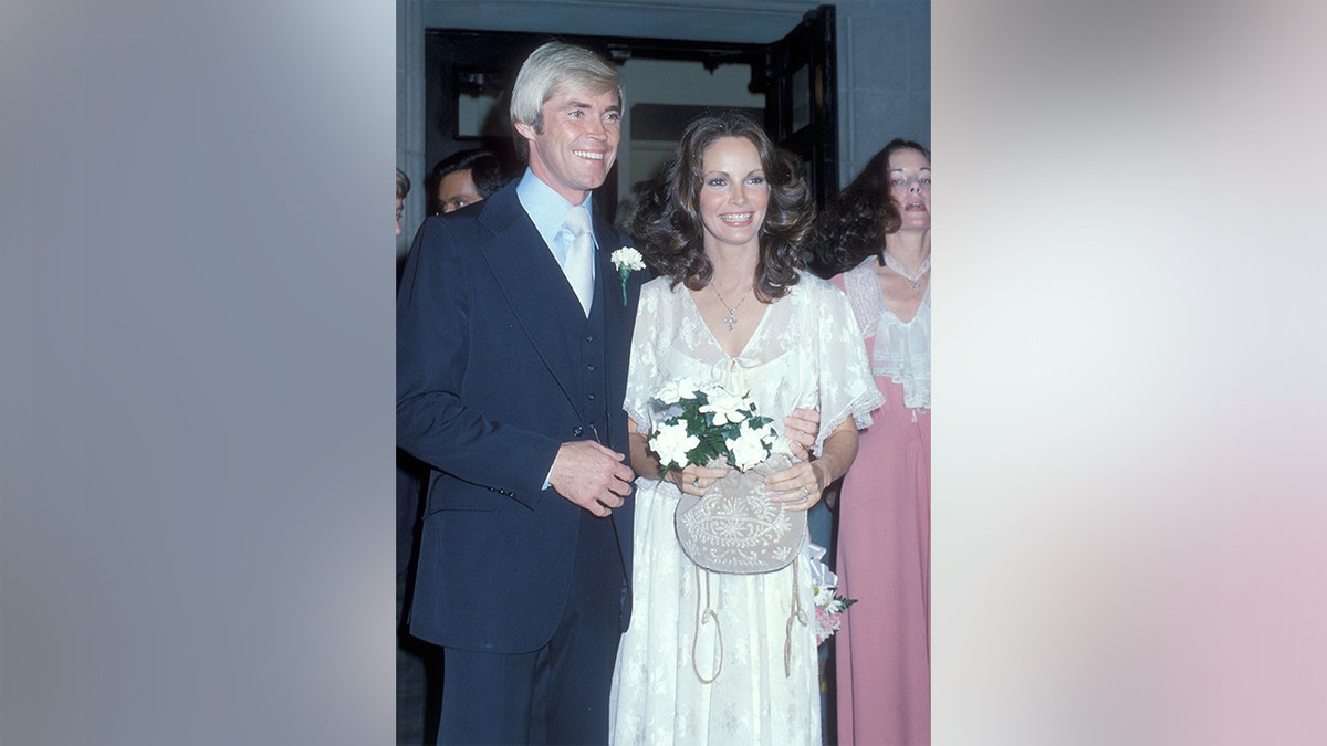 Jaclyn Smith and her husband, Dennis Cole on their wedding day in October 1978.