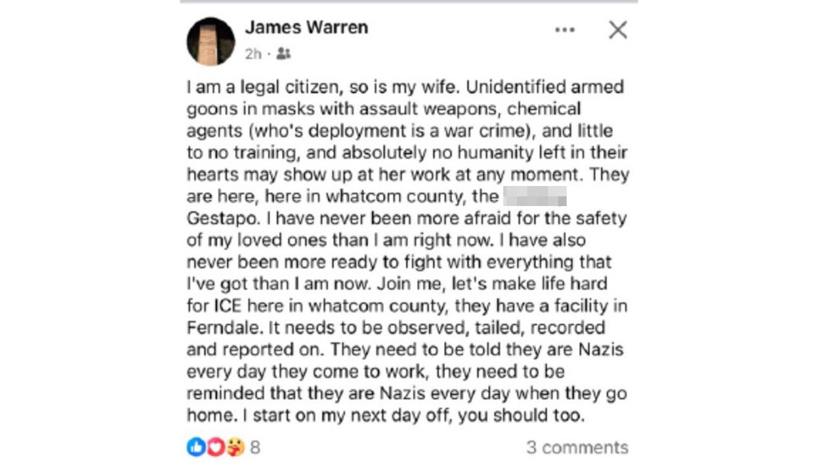 A Facebook post by James Warren in Washington