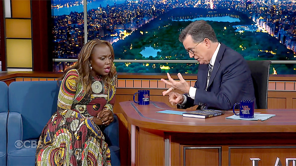 Karine Jean-Pierre hit with criticism over stance on Biden, Democratic Party 2 Karine Jean-Pierre and Stephen Colbert