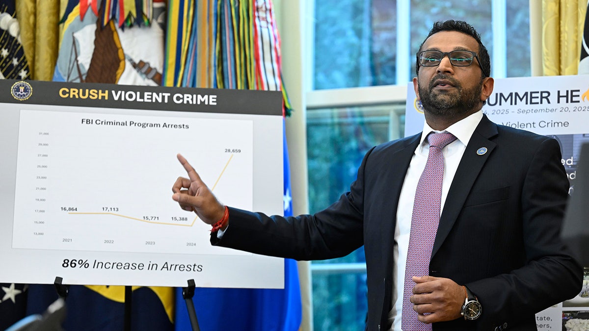 FBI Director Kash Patel speaks during news conference in the Oval Office Wednesday, Oct. 15, 2025.
