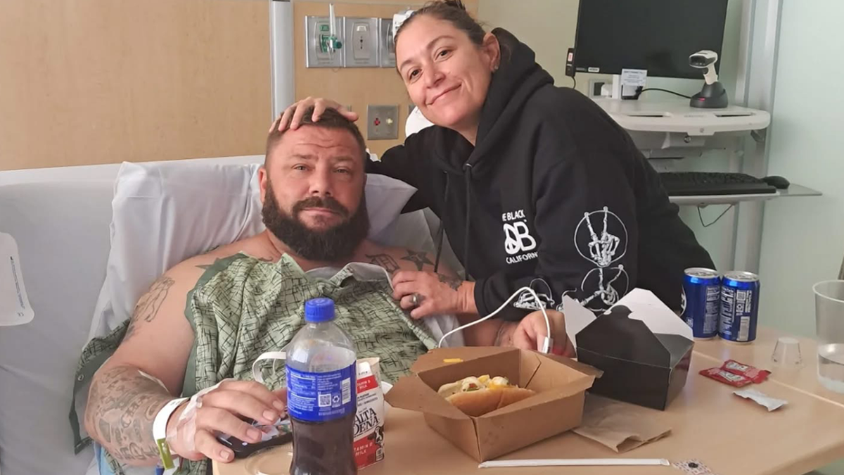 Chris Davison in hospital with wife