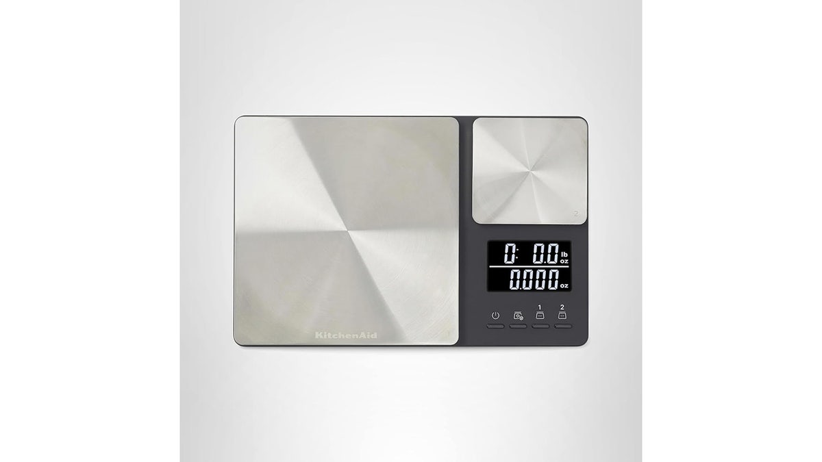 The Tare feature on this scale lets you zero out the weight of your container. 