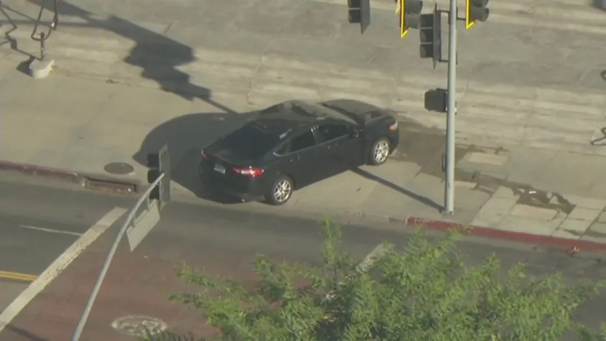 ANother view of the car on the steps