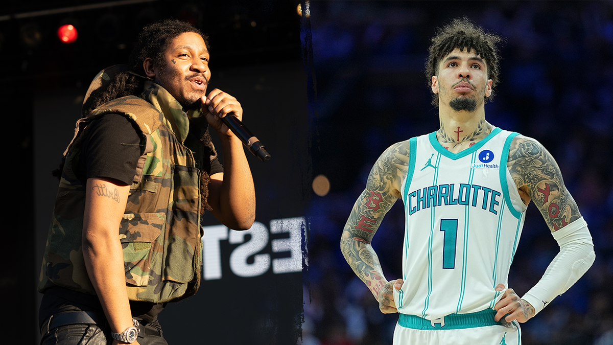 Rapper Skrilla on left, NBA player LaMelo Ball on right