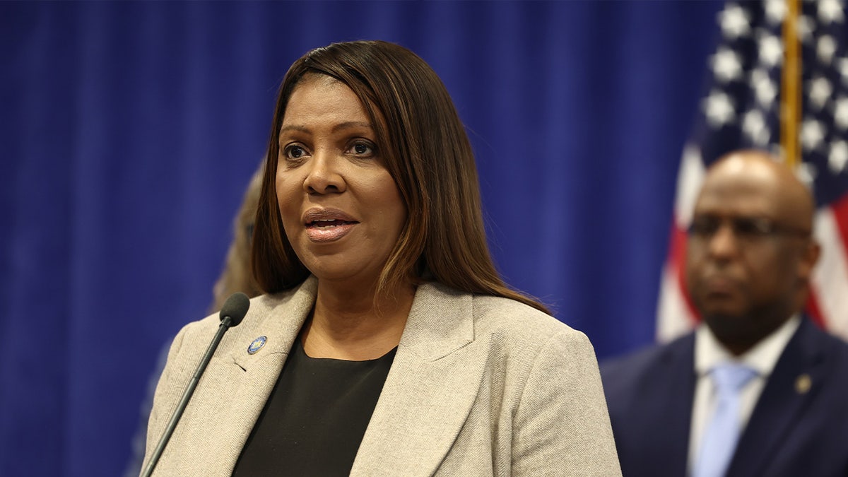 Letitia James speaking in press conference