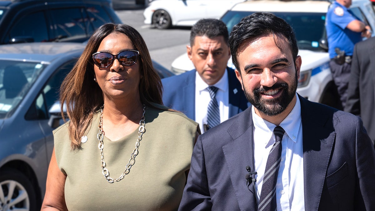 New York Attorney General Letitia James and New York mayoral candidate Zahran Mamdani attend a campaign rally
