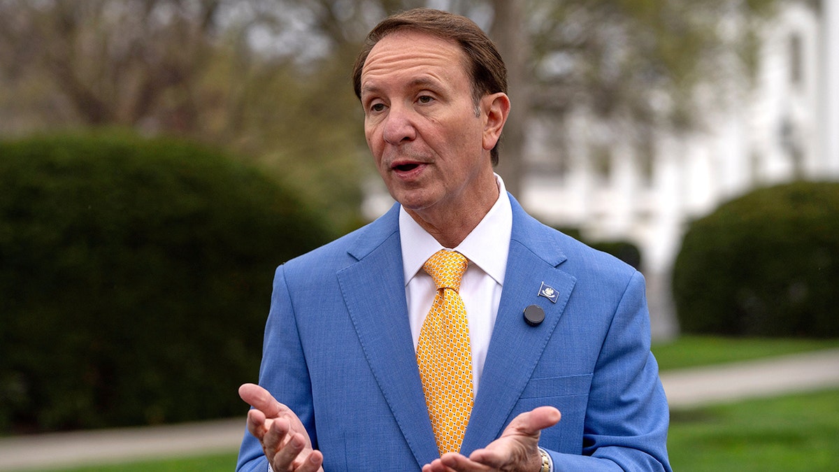Louisiana Gov. Jeff Landry talks at the White House