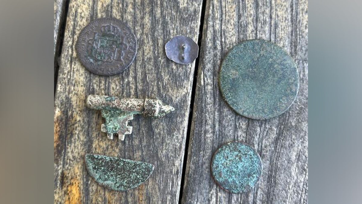 Array of historic coins found at beach