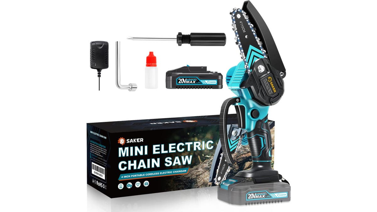 This mini chainsaw packs big power into a compact design.