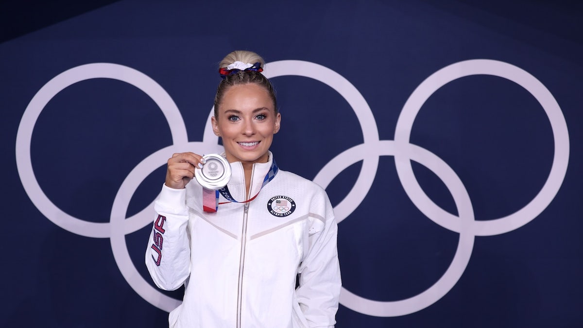 mykayla-skinner-medal Mykayla Skinner Talks 'Saving Women's Sports' After Simone Biles' Struggle