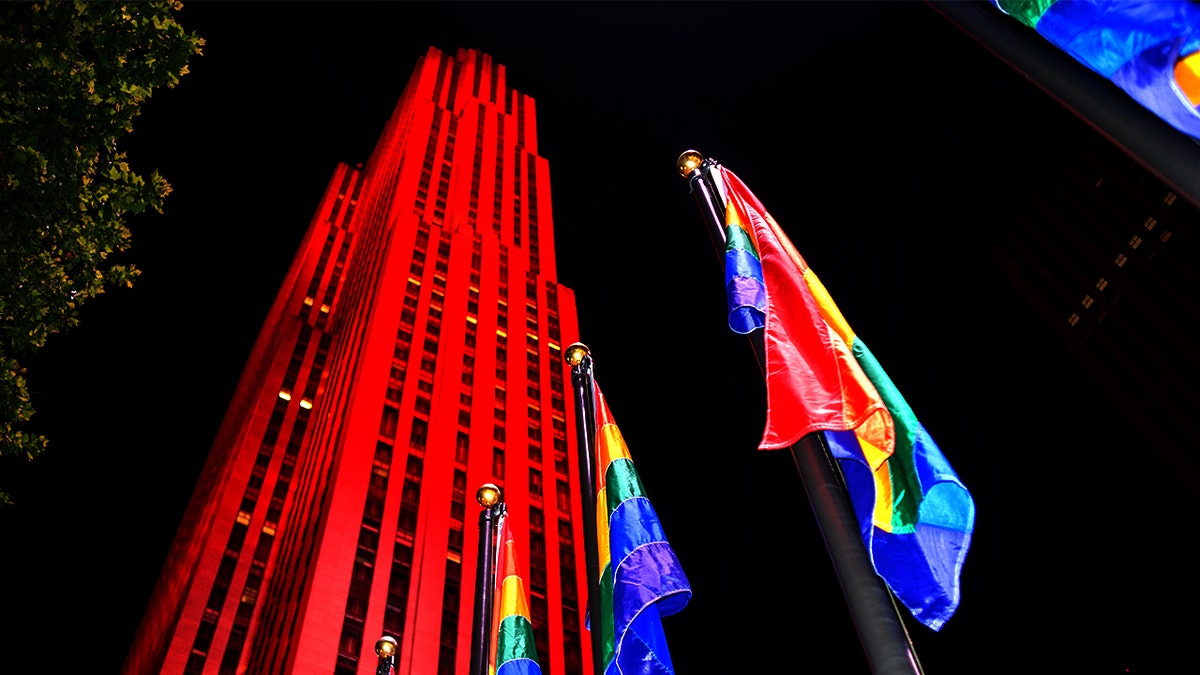 Pride flags at 30 Rockefeller Plaza