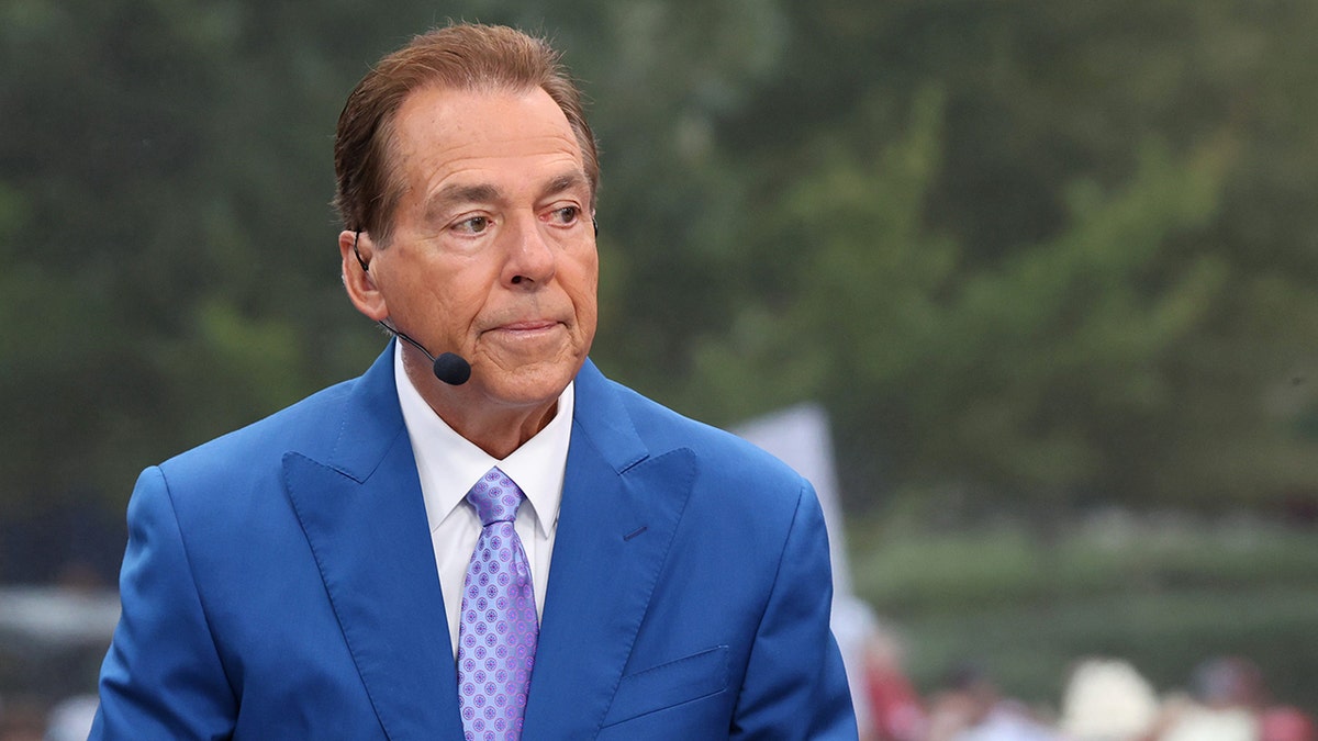 Nick Saban on the College GameDay set