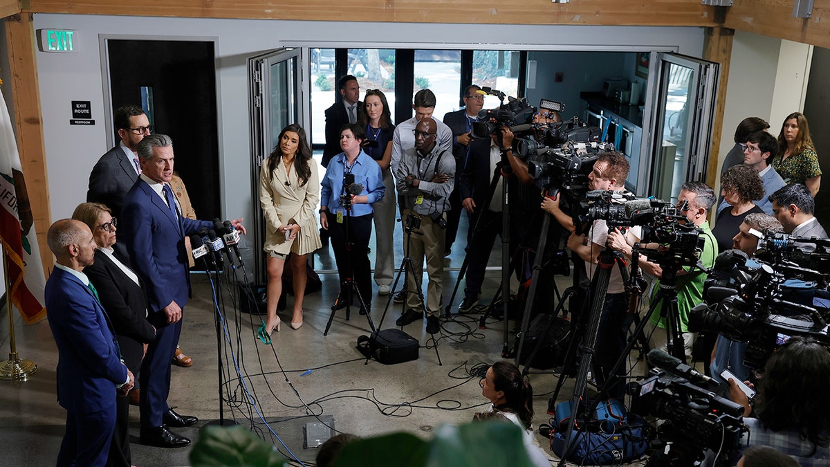 Gov. Gavin Newsom speaks at a Yes on 50 news conference