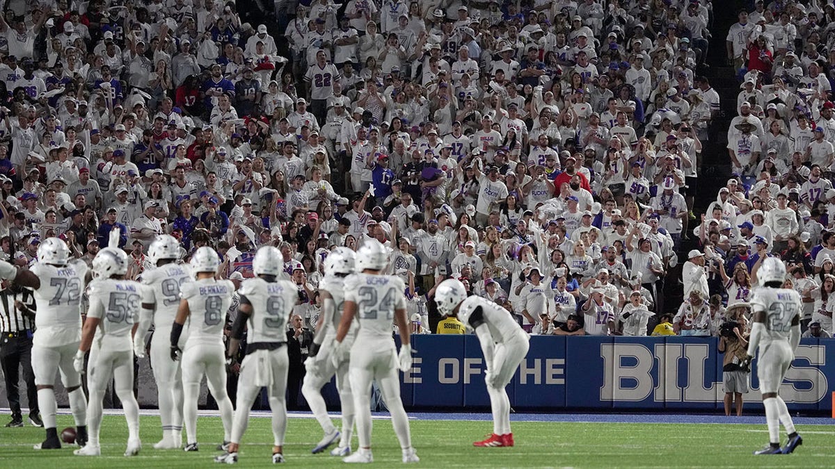 Bills fans in all white shirts