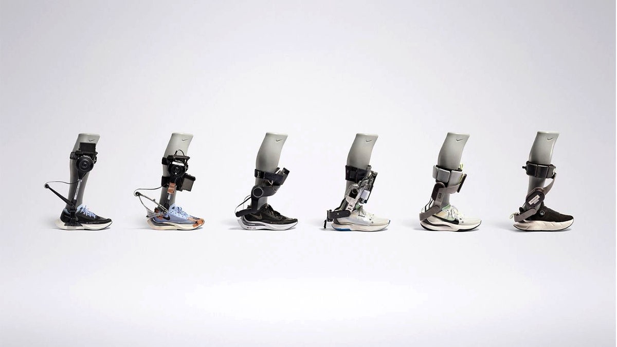 Nike's Project Amplify creates motor-powered shoes 1 Nike’s Project Amplify shoe models lined one after the other in a row.